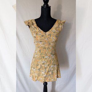 Forever 21 Golden Floral Open Back Dress Size Small